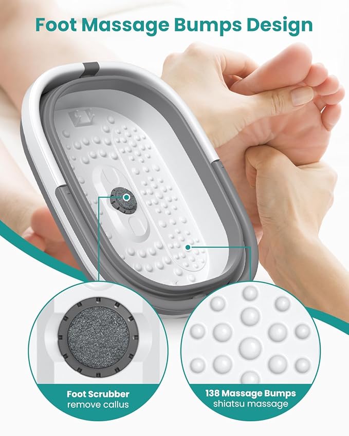 Nekteck Foot Soaking Tub Collapsible Bucket for Foot Bath Soak Tub, Foot Basin Foot Soaker with 138 Acupressure Nodes and Pumice Stone for Feet Massager Pedicure Foot Spa, Gifts for Men Women Dad Mom