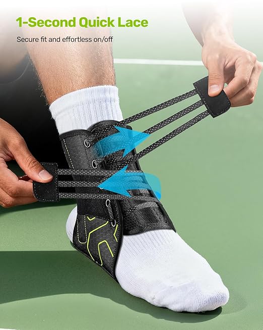 Rakiie Quick Lace Up Ankle Brace with 2 Metal Support Stays, Breathable Stabilizer for Sprained Ankle, Slim Fit Ankle Support for Men & Women, Sports, Running, Basketball (Green, XL)