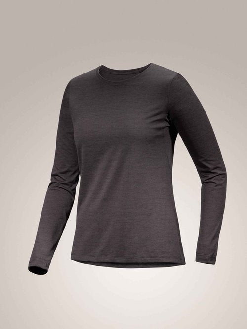 Arc'teryx Taema Crew Neck Long Sleeve Shirts for Women | Quick Dry Long Sleeve Workout Shirts - Hiking Running Fitness Tops | Black Heather, Medium