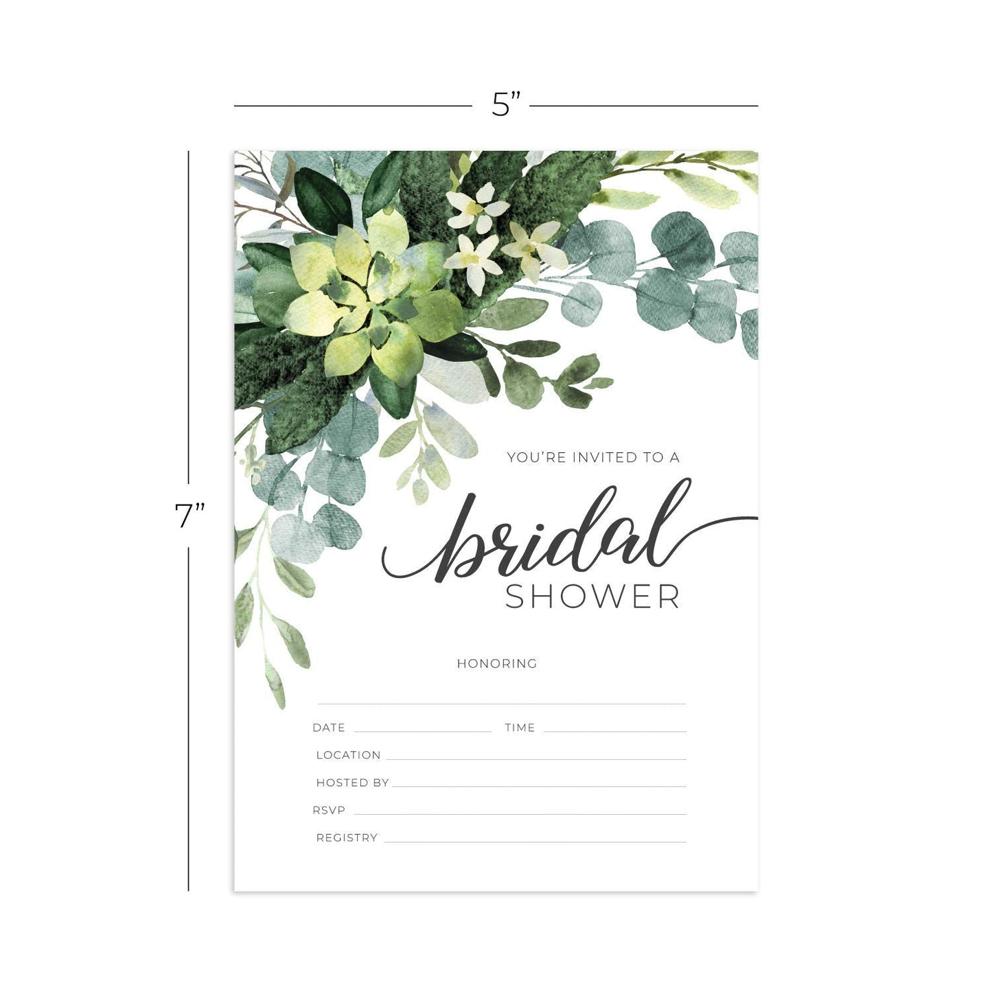 Lush Greenery Fill In The Blank Bridal Shower Invitation / 25 Floral Bridal Shower Invitations With Envelopes / 5" x 7" Bride To Be Flat Invite Cards/Made In The USA