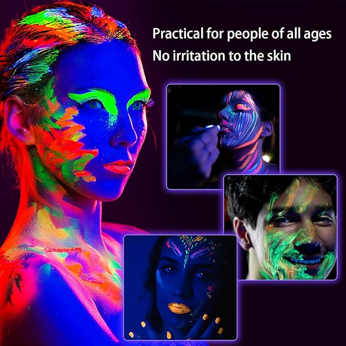 Glow in The Dark Face Body Paint, Glow In The Dark Under UV Black Light Sticks Makeup Neon Face Painting Kits for Adult Halloween Festival Accessory Glow Party Supplies (10 color pen)