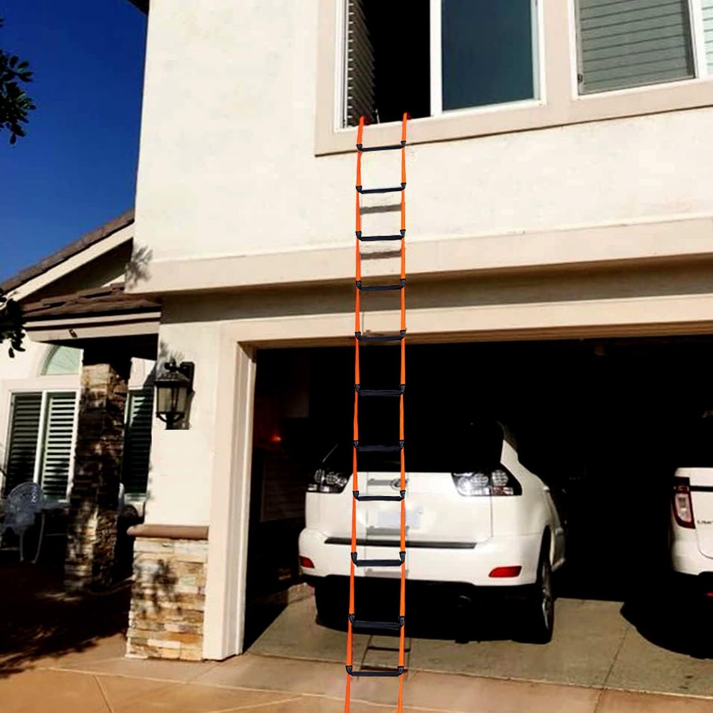 Fire Escape Ladder with 2 Heavy Hooks, 26.5 Feet Emergency Fire Ladder for 2-3 Story Homes, Reusable Safety Rope Ladders for Window Balcony Railing Treehouse, Orange