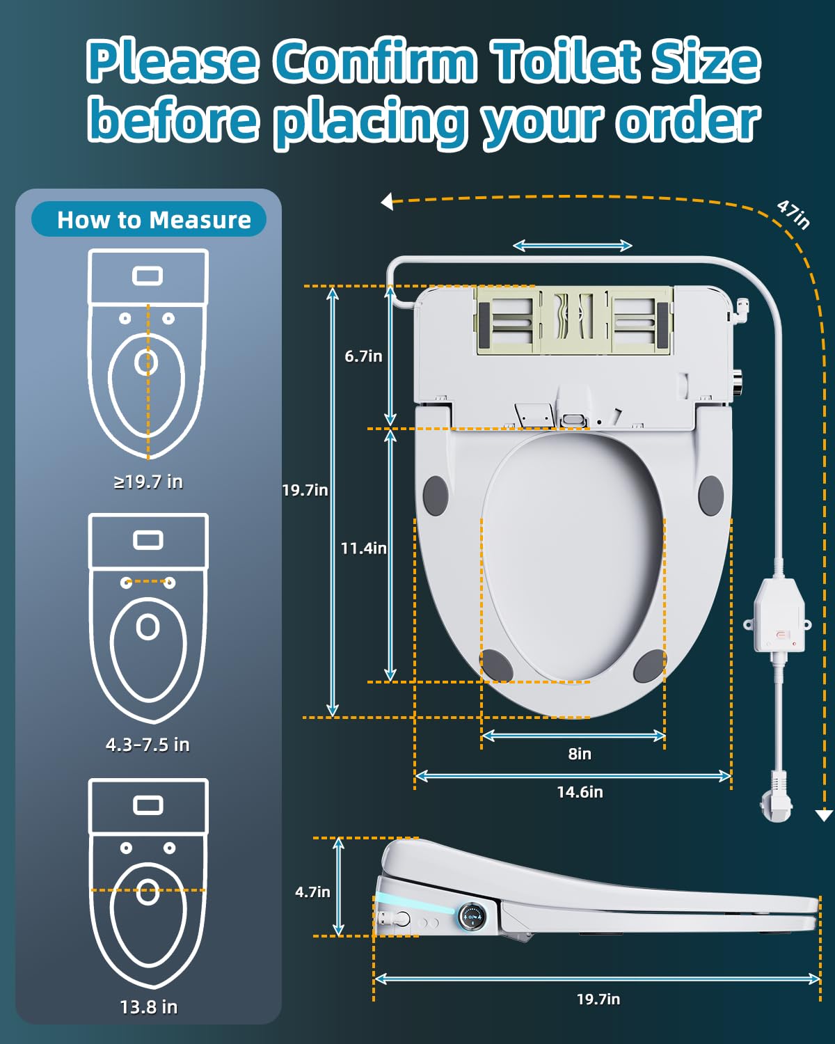 Sanyipace Bidet Toilet Seat, Elongated Electric Smart Heated Toilet Seat with Warm Water & Dryer, Self-Clean Nozzle, Night Light, Soft-Close Automatic Lid, Aromatherapy Function (Black LED)