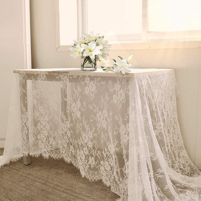 B-COOL White Lace Tablecloth 5 Pack 60 x 120 Inch Wedding Table Cloth Rustic Table Overlay Sheer Table Cloths for Vintage ...