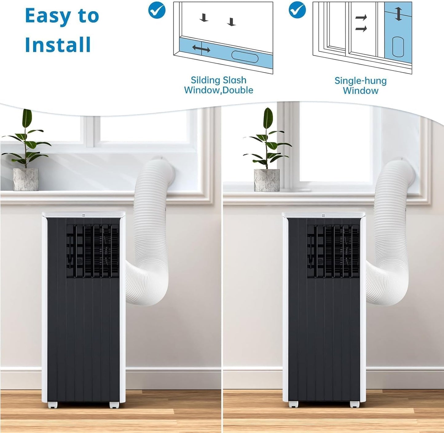 Portable Air Conditioner, 8,000 BTU Cools up to 350 Sq. Ft., LED Touch Panel, with Remote Contro, Built-in Dehumidifier, Fan, 3 in 1 Compact Indoor Quite AC Unit for Home Office Dorm RV, Black