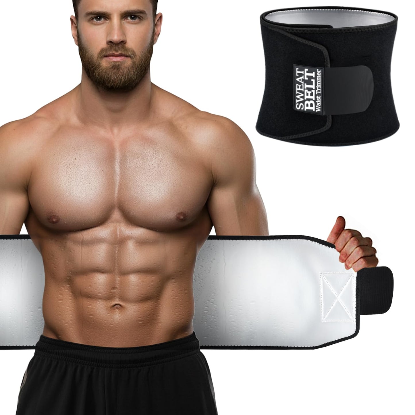 AMZBOSS Waist Trainer for Women & Men, Waist Sweat Band, Belly Band Sweat Belt, Stomach Wrap, Body Shaper Belt (Black/Silver, Large)