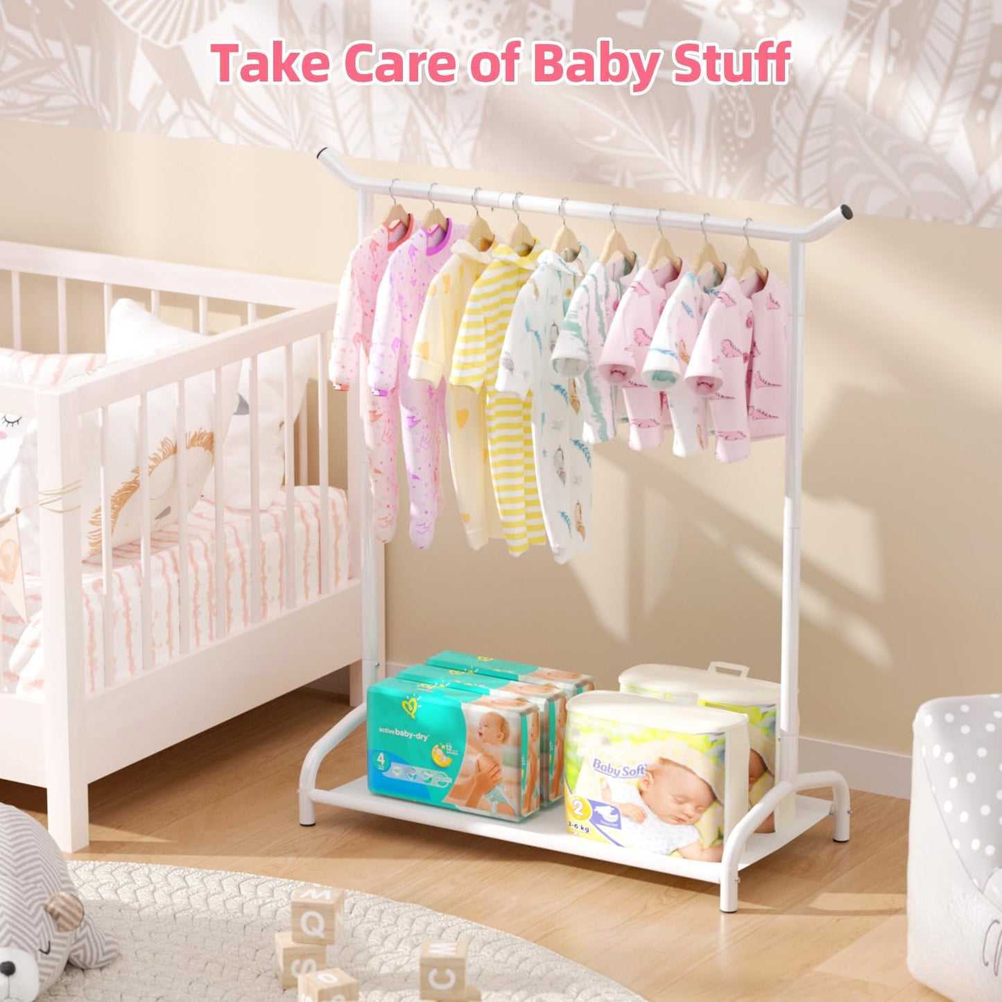 EAGMAK Kids Clothing Rack, Baby Clothes Rack with Bottom Storage Shelf, Kids Dress Up Rack for Little Girls, Metal Coat Rack Toddler Closet Organizer, Costume Garment Rack for Hanging Clothes (White)