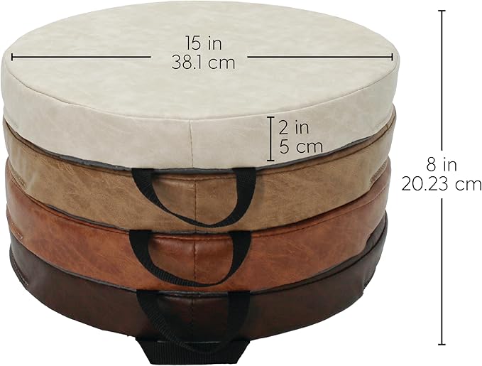 Factory Direct Partners Rustic Kid 15 inch Round Floor Cushions with Handles, Distressed Faux Leather, Flexible Seating for Home, Playroom, Montessori, Daycare, Classroom (4-Piece), 12223-DA