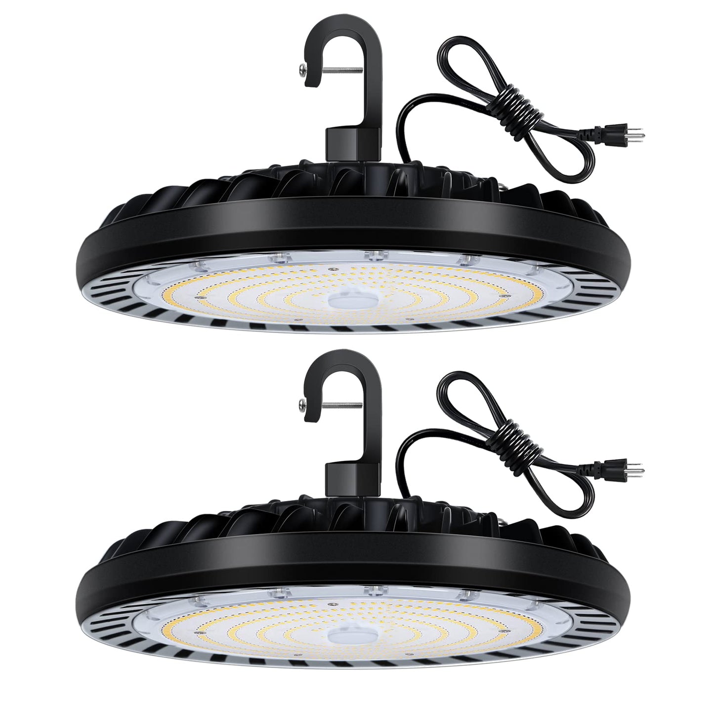 hykolity 2 Pack LED High Bay Light 200W, 5000K UFO LED High Bay Light Fixture with US Plug [600W MH/HPS Equiv.] 100-277V, 26,000lm, IP65 Commercial Warehouse Area Light for Wet Location