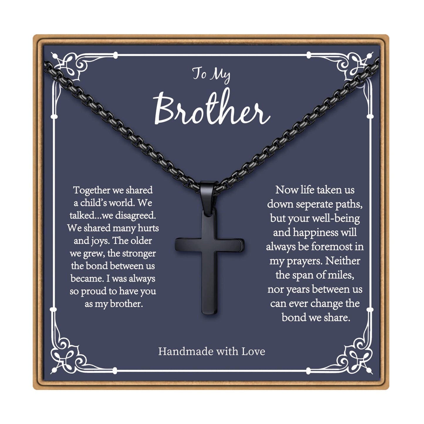 PAERAPAK Brother Cross Necklaces - Black Cross Necklace for Brother Gifts, Birthday, Fathers Day, Christmas