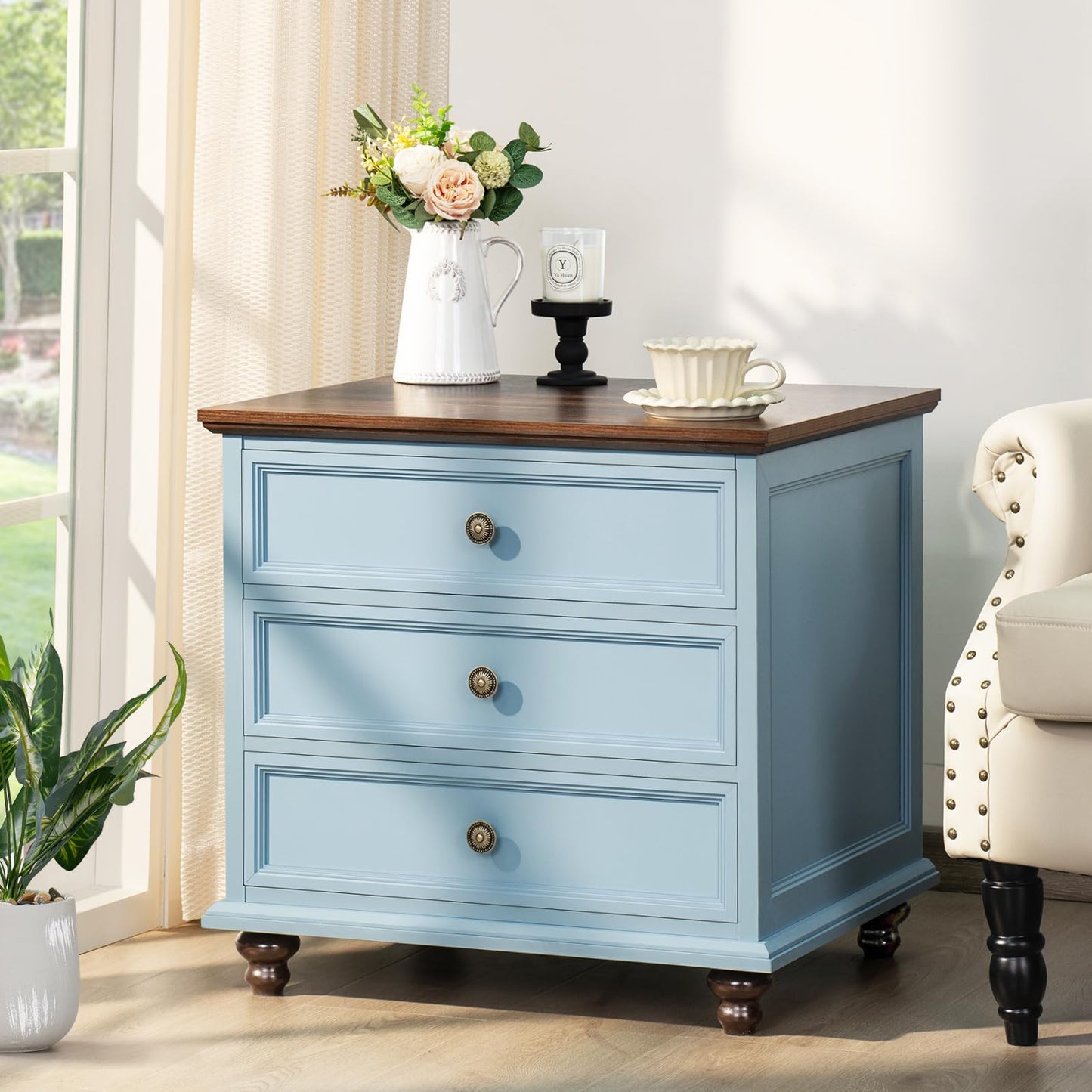 Joaxswe Farmhouse Dresser and Nightstand Sets 3 Piece, Nightstands Set of 2 and 7 Drawers Dresser for Bedroom, 54" Wide Dresser and 24" Inch Night Stand Set for Bedroom, Living Room, Hallway