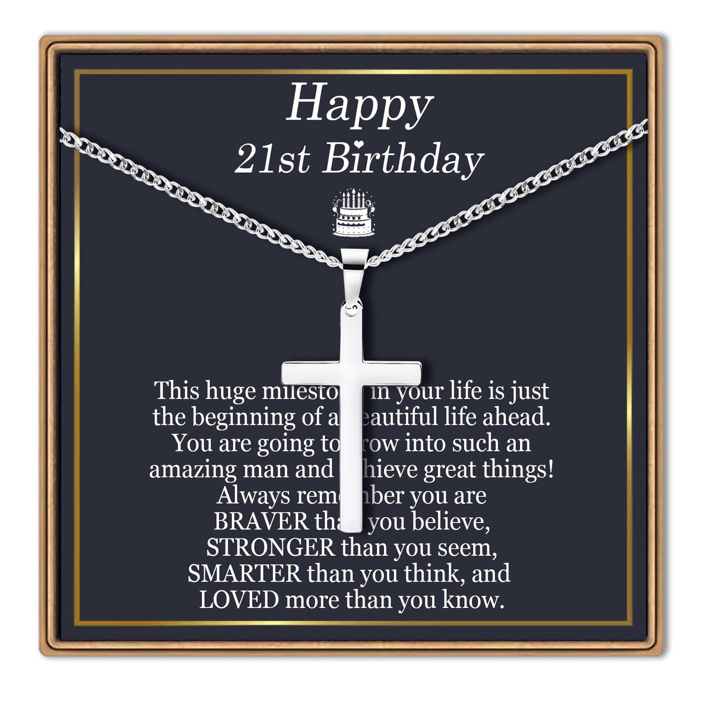 EPIRORA 21st Birthday Gifts for Men Boys, Stainless Steel Chain Silver Cross Necklace Jewelry, 21 Year Old Boy Birthday Gifts for Son Grandson Nephew Brother