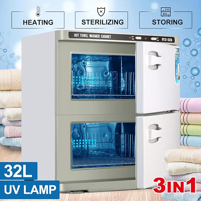Artist hand Hot Towel Warmer Cabinet, 32L Large Capacity Towel Warmer Fast Heating Stainless Steel Cabinet for Bathroom, Spa Esthetician, Salon, Facial, and Family Use (32L)