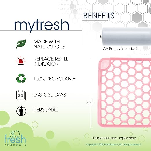 Fresh Products myfresh 2.0 Personal Air Freshener with Dry Fragrance Technology for Small Spaces Compact Design Motion Sensor Battery Included Seaside Breeze 6 pk