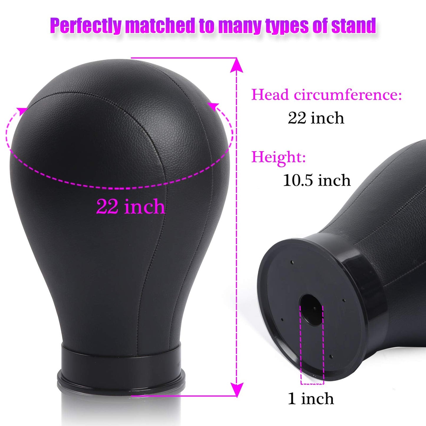 Bileaf 22 Inch Leather Wig Canvas Block Mannequin Head with Stand for Wigs Making Display Styling Canvas Head with Table C Stand
