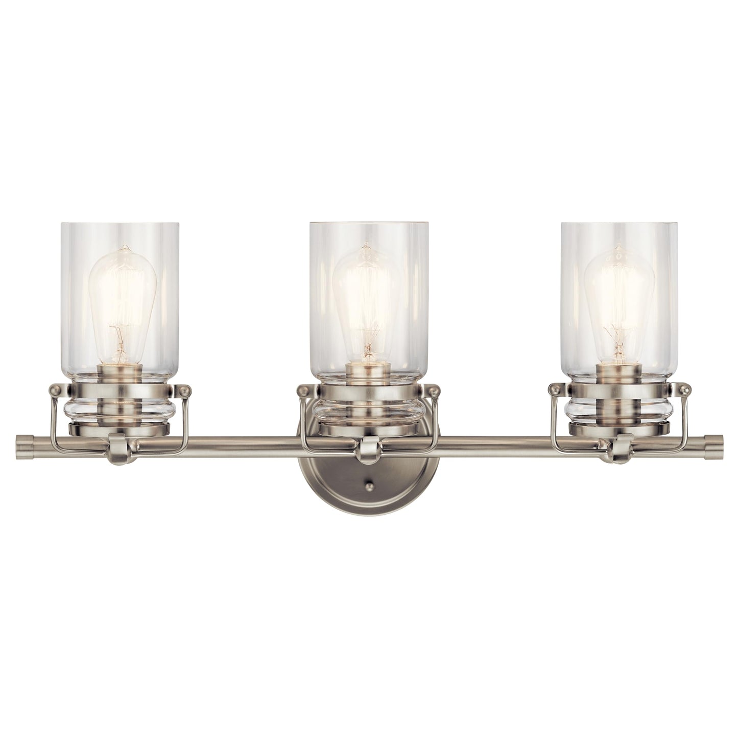 Kichler Brinley 24" Vanity Light in Brushed Nickel, 3-Light Farmhouse Bathroom Vanity Light with Clear Glass, (24" W x 10" H), 45689NI