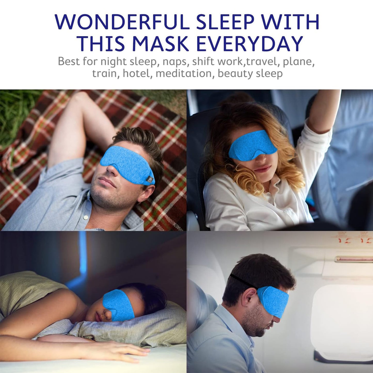 Mavogel Cotton Sleep Mask - Breathable Light Blocking Sleep Eye Mask, Soft Comfortable Night Sleeping Mask for Men Women, Eye Cover for Travel/Shift Work/Nap, Includes Travel Pouch (Cobalt Blue)