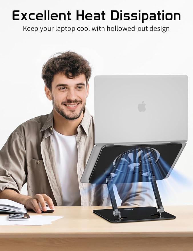 Axbima Aluminum Laptop Stand for Desk – Adjustable Ergonomic Laptop Riser, Foldable & Portable Holder Fit for MacBook & 10"-16" Laptops for Office, Home & Travel,Black