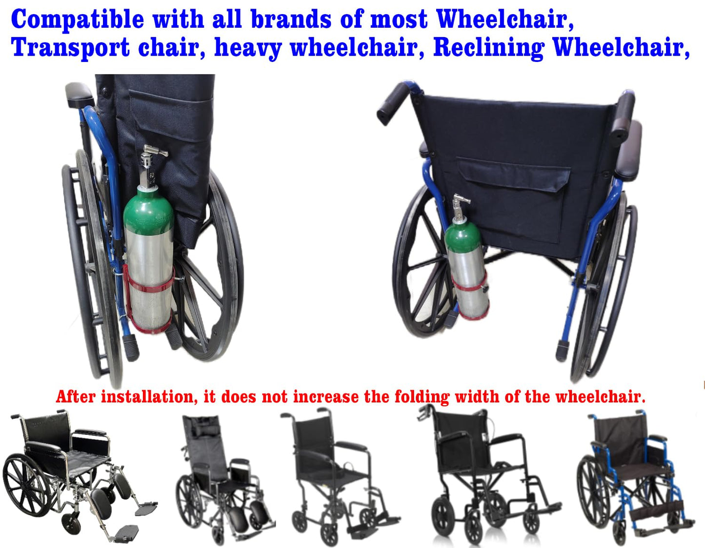 Oxygen Bottle Holder for Wheelchair and Transport Chair,Holds 1 C,D,E,M9,or M7 Cylinder,Inner Ring 4.5", can accommodate (4.38" Dia) Oxygen Cylinder,Universal Wheelchair Parts, (1Ea, red)