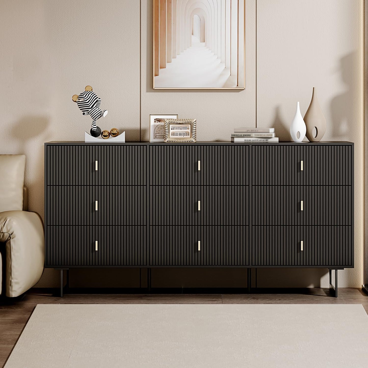 Chrangmay Modern Chest of Drawers with 9 Drawers,Deep Drawers,Clothes Organizer,Large Storage Cabinet for Living Room, Bedroom,Hallway,with Anti-Tipping Device,Matte Black