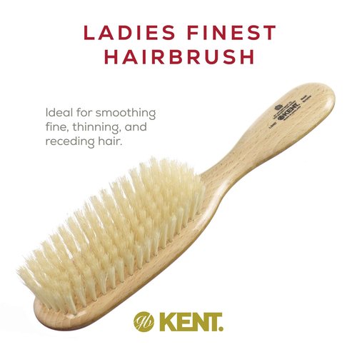 Kent LS9D Satinwood Pure Soft White Bristle Narrow Hair Brush – Boar Bristle Brush for Thin Hair. Luxury Styling, Straightening, and Smoothing. Ideal for Women. Made in England
