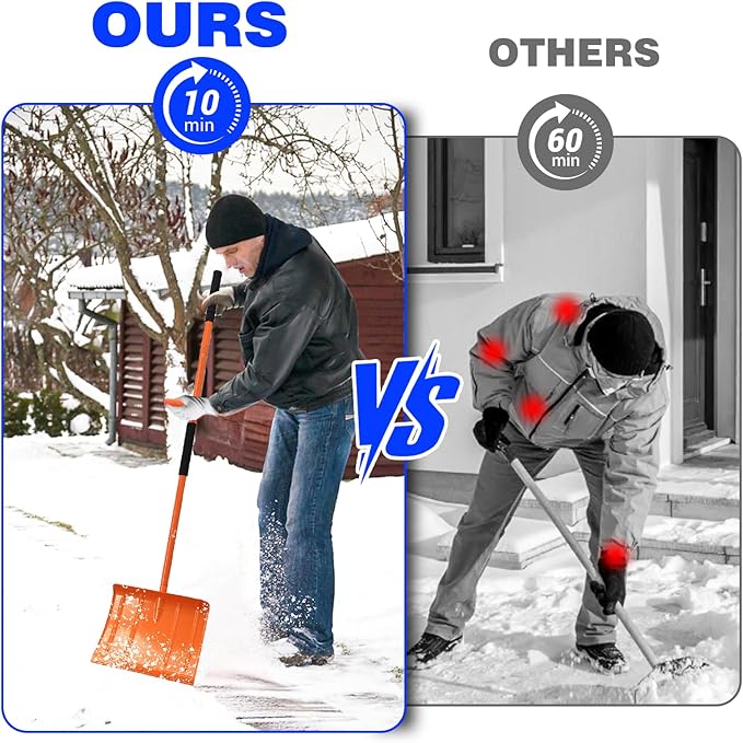67 Inch Snow Shovel for Driveway with Heavy Duty Ergonomic Labor-Saving Assisted Handle, Removing Snow and Ice for Outdoor, Car, Yard, Emergency,Large Snow Shovel