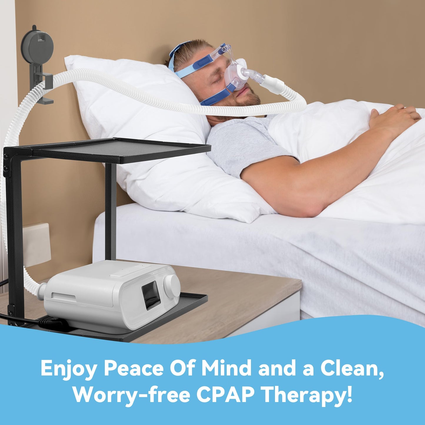BALAPET Metal CPAP Shelf for Bedside (No CPAP Included),CPAP Hose Holder for Nightstand Supplies for CPAP Organization, Double Iron Shelf Keep Your Desktop Tidy and Protected from Dust.
