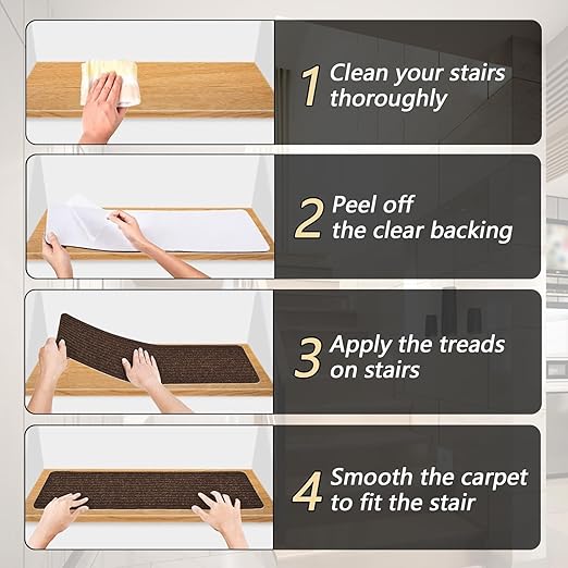 Non-Slip Stair Treads, 7.8" X 30" (7-Pack) Stair Runner Indoor Outdoor Mats, Brown Slip Resistant Stair Tread Mats Step Covers Pads for Elders, Kids and Pets(30" x 7.8", Brown)