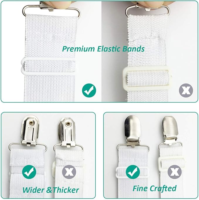 Bed Sheet Fasteners, Adjustable Mattress Suspenders, Mattress Cover Straps, Bed Corner Holder and Keepers and the Bed Sheet Grippers Clips (Triangle White Set of 4)