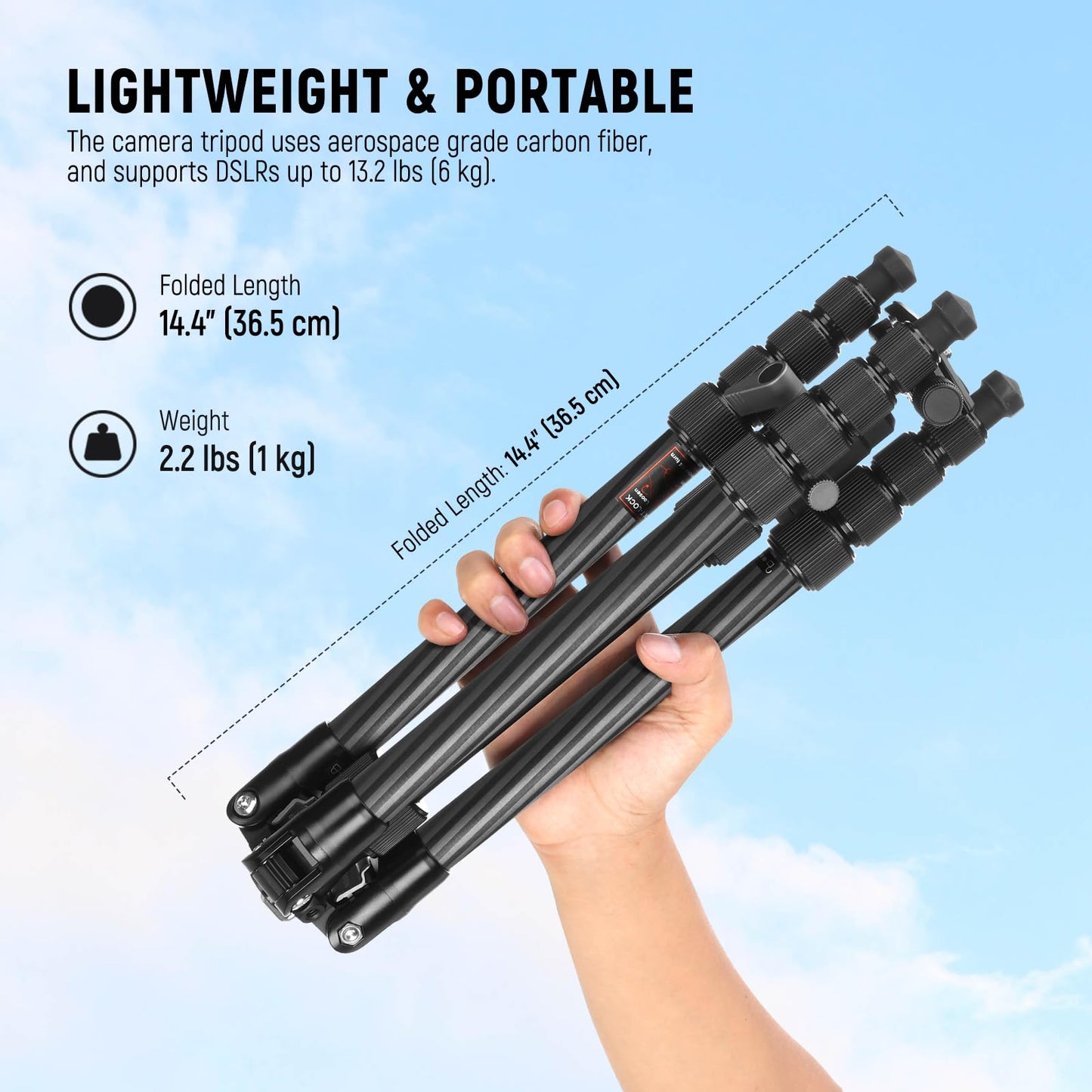 NEEWER Carbon Fiber Camera Tripod Monopod, 65" Lightweight Compact Portable Travel DSLR Video Stand, 360° Ball Head, Anti Slip QR Plate, Inverted Central Axis, Reversible Legs, Max Load 13.2 lbs, TP39