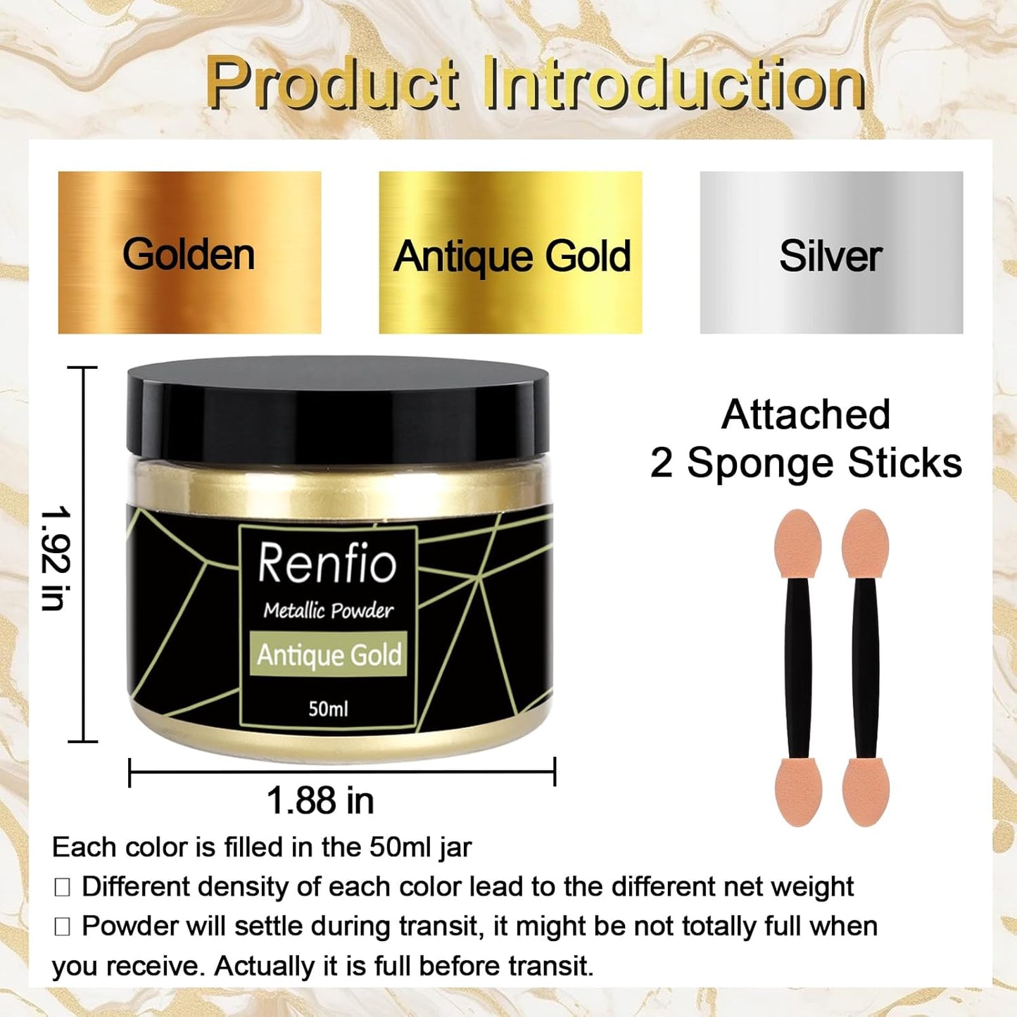 Renfio Metallic Pigment Powder,Silver Mica Powder for Resin,50ml Silver Resin Color Pigment for Kintsugi,Polymer Clay,Crafts,Slime,Candle,Nail,Paint,Fabric,Festival,Decoration