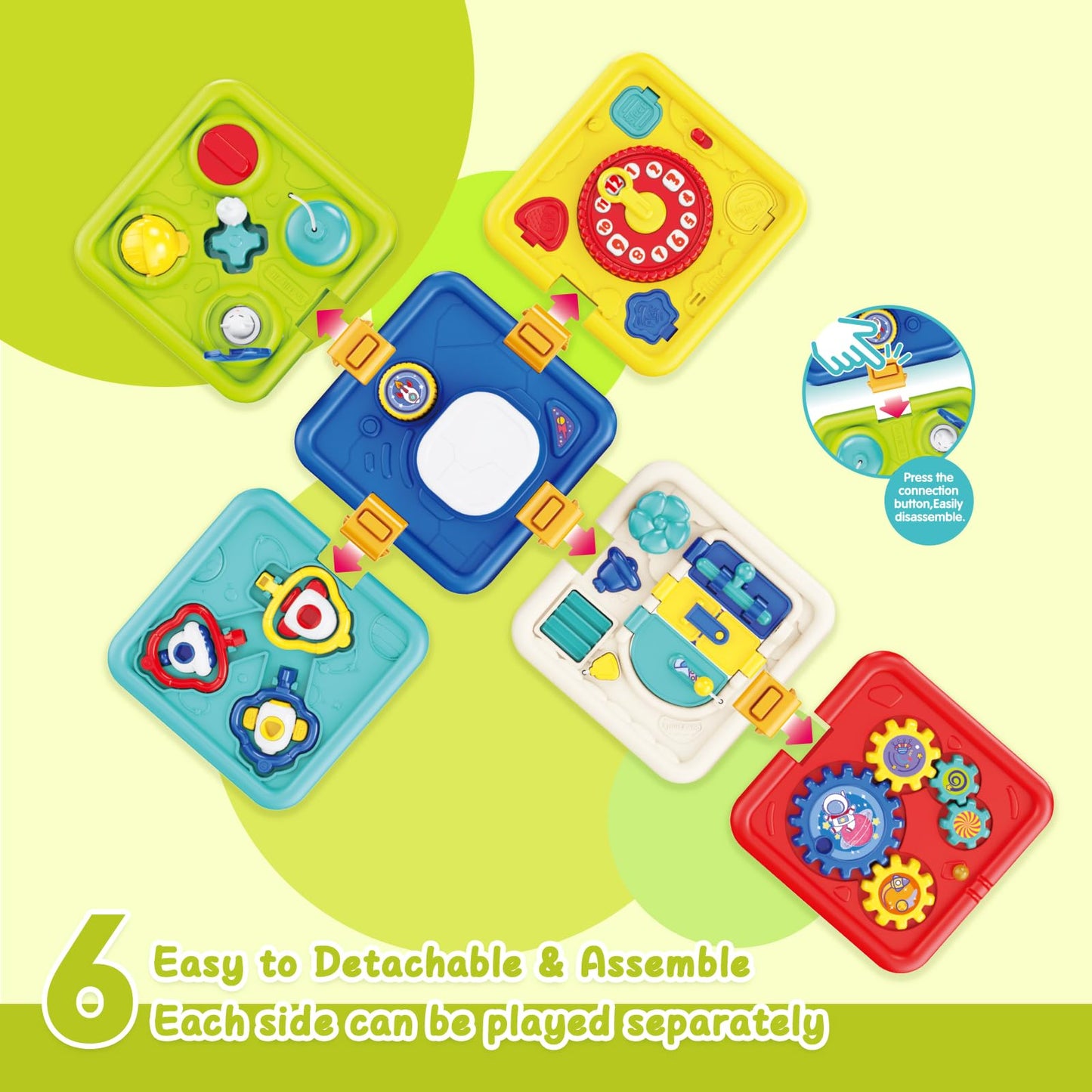 Busy Board for 1+ Year Old Girl & Boy Gifts, Montessori Toys for 1 2 3 4 Year Old Toddler, 6-in-1 Educational Early Development Toys for Toddlers 2-4, Christmas, Birthday Gift for 1-4 Year Old Kids