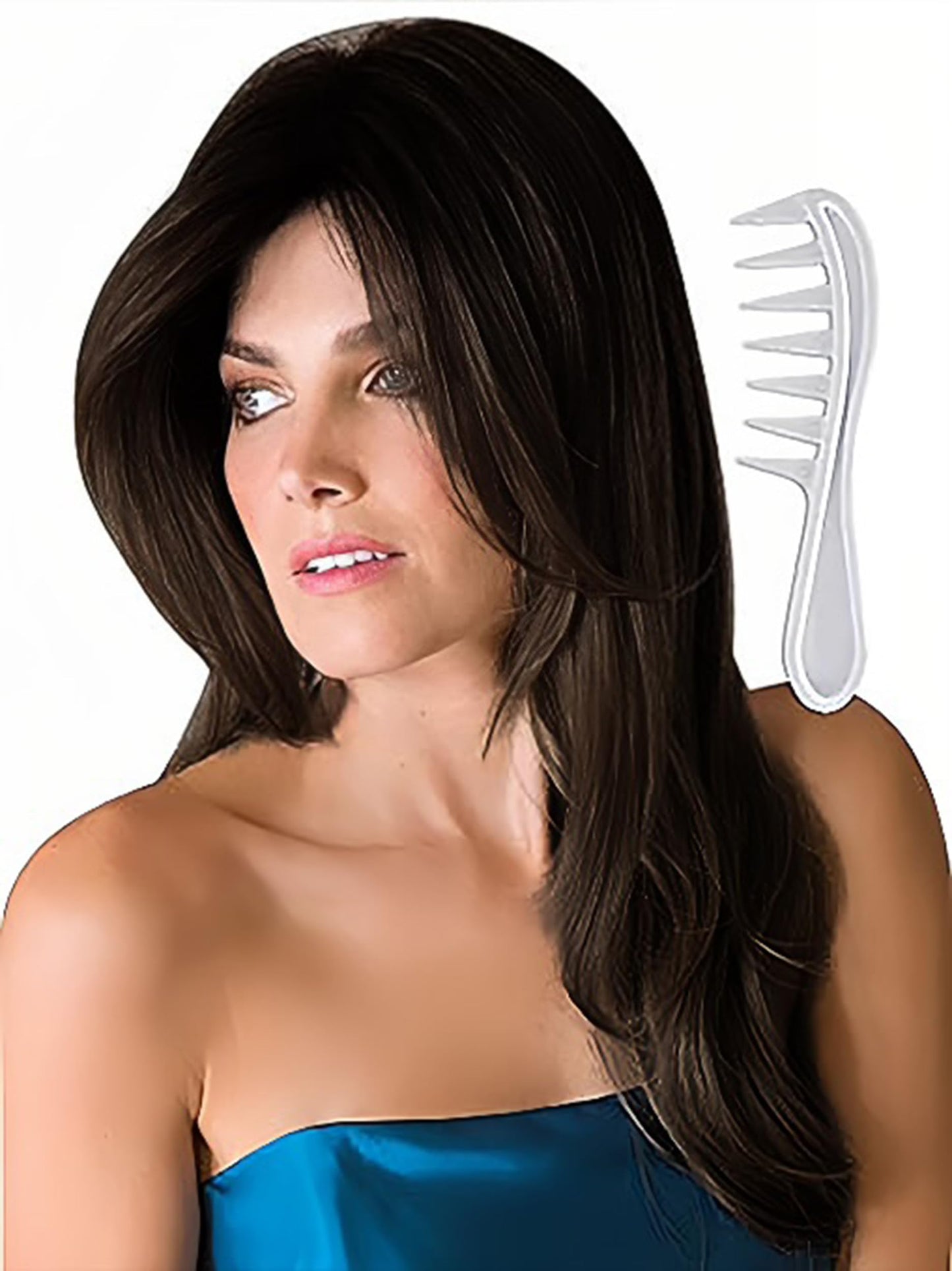 Noriko Angelica Synthetic Wig by Rene of Paris and Wig Lift Comb - Dark Chocolate - Bundle 2 Items