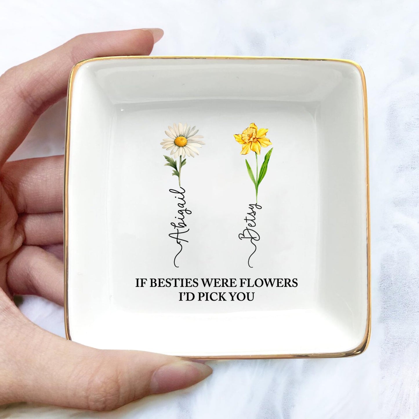 HCRSEVENUS Personalized Jewelry Dish - If Friends Were Flowers, I'd Pick You - Best Friend Birthday Gifts, BFF, Friendship Gift for Women