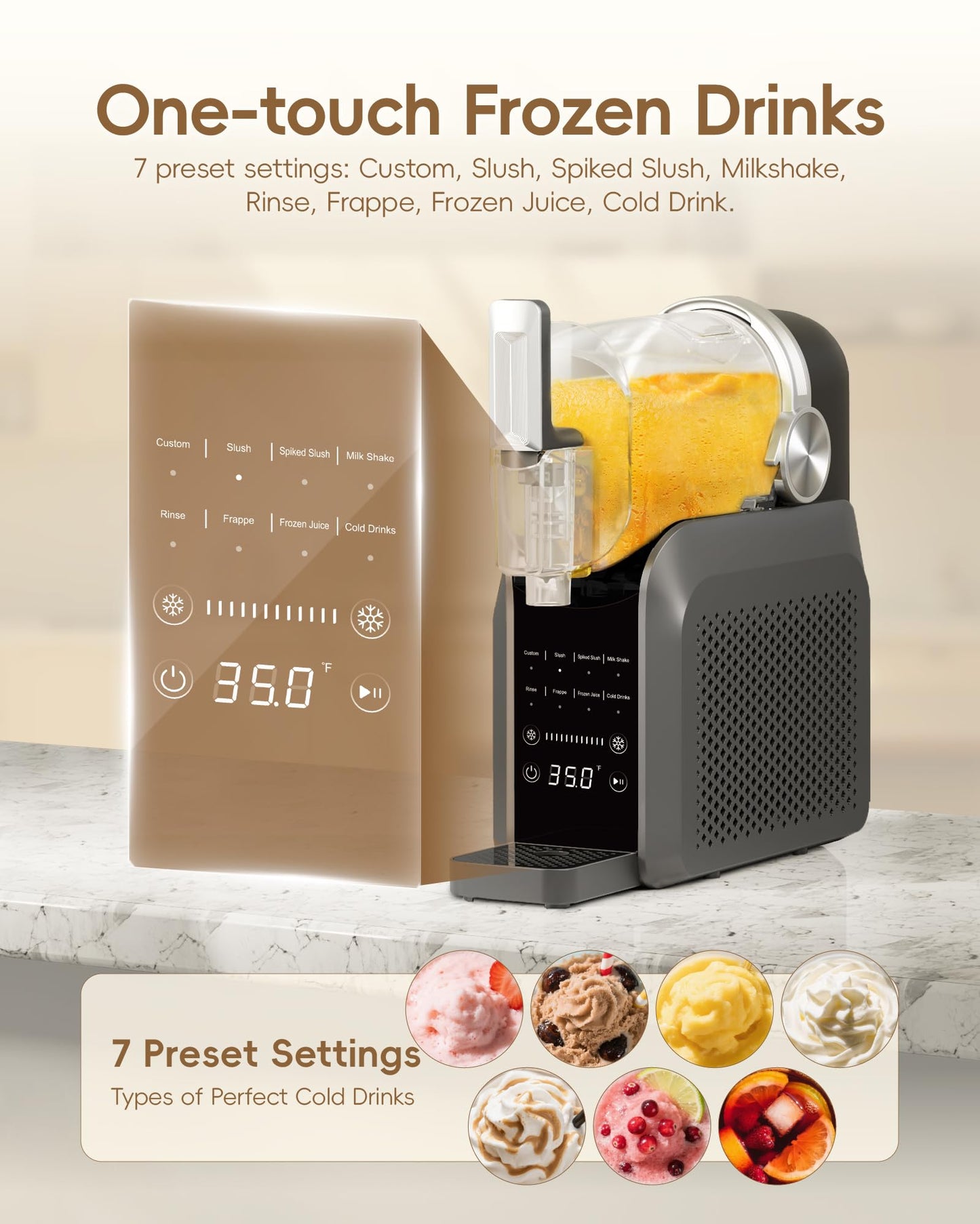 Slushie Machine, No Ice Needed, 88 oz Slushie Machine with Dust Cover for Home, Professional Frozen Drink Maker, 7 Preset Programs+Rinse, Frozen Margaritas, Frappés, Milkshake, and More