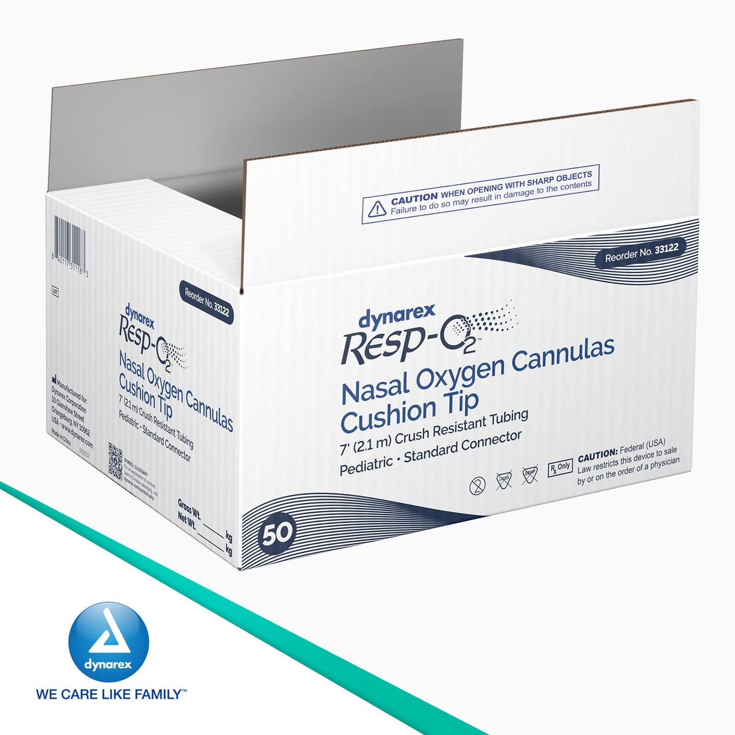 Dynarex Nasal Cannulas for Oxygen Therapy- 7' Crush Resistant Oxygen Supply Tubing for Newborn and Pediatrics - Soft Cushion Tip Standard Connector - 50 Per Case