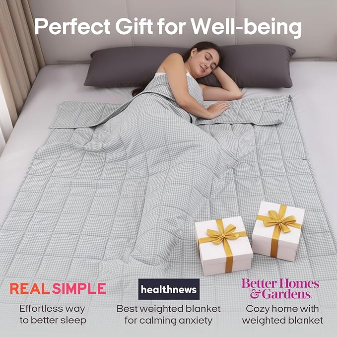ZonLi Weighted Blanket(48"x72",12lbs, Grey and White Checkered) Twin Size Weighted Blanket for Adults, High Breathability Heavy Blanket, Soft Material with Premium Glass Beads