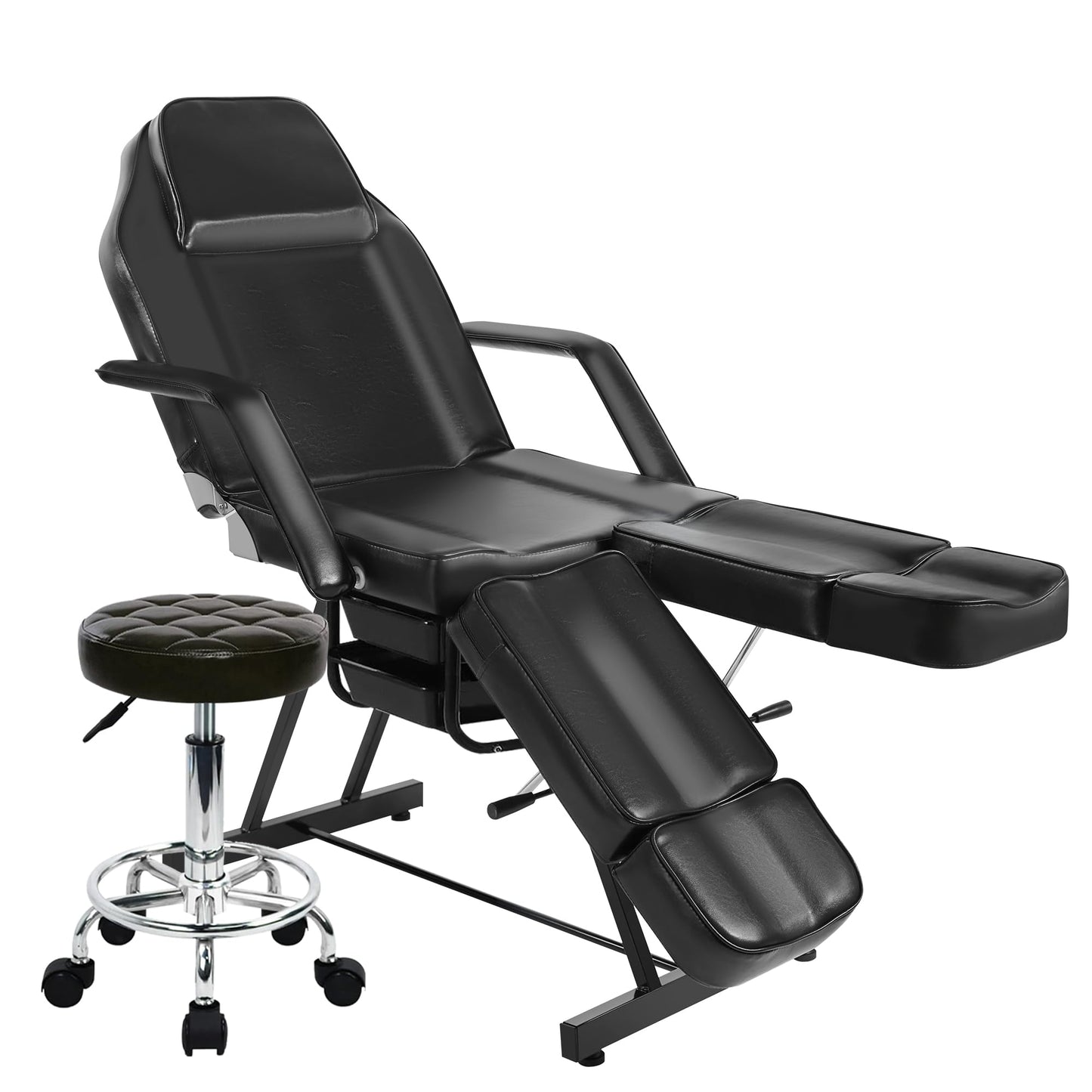 KIIUMI Tattoo Facial Chair with Split Legs, Artist Tattoo Bed for Client, Professional Adjustable Lash Esthetician Table Beauty Salon Spa Equipment with Breathing Hole & Hydraulic Stool, Grey