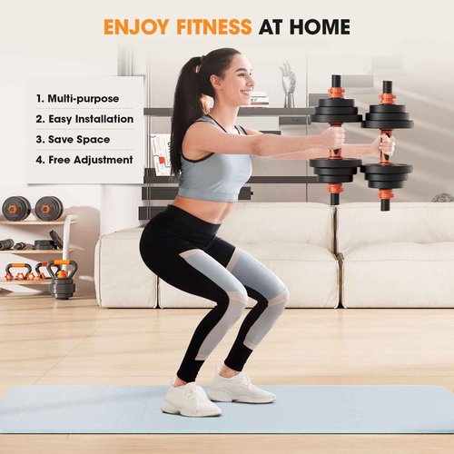 Stepwaver Adjustable Dumbbell Set 50LBS Free Weights Dumbbells,4 in1 Weight Set,Dumbbell, Barbell, Kettlebell, Push-up, Home Gym Fitness Workout Equipment for Men Women