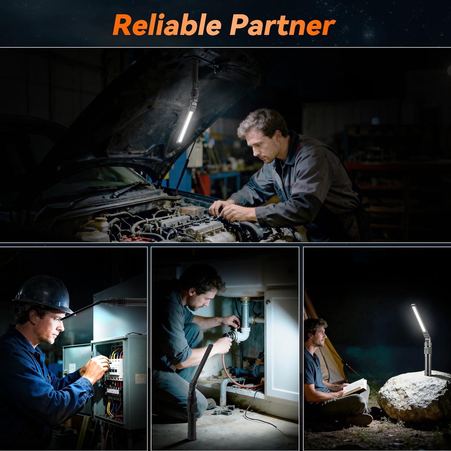 2Pack Magnetic Work Light, All Aluminum & 1500 High Lumens Rechargeable Work Light, 7 Mode & 360° Rotation Mechanic Light, Rechargeable Flashlight for Car Repairing, Valentines Day Tool Gifts for Him