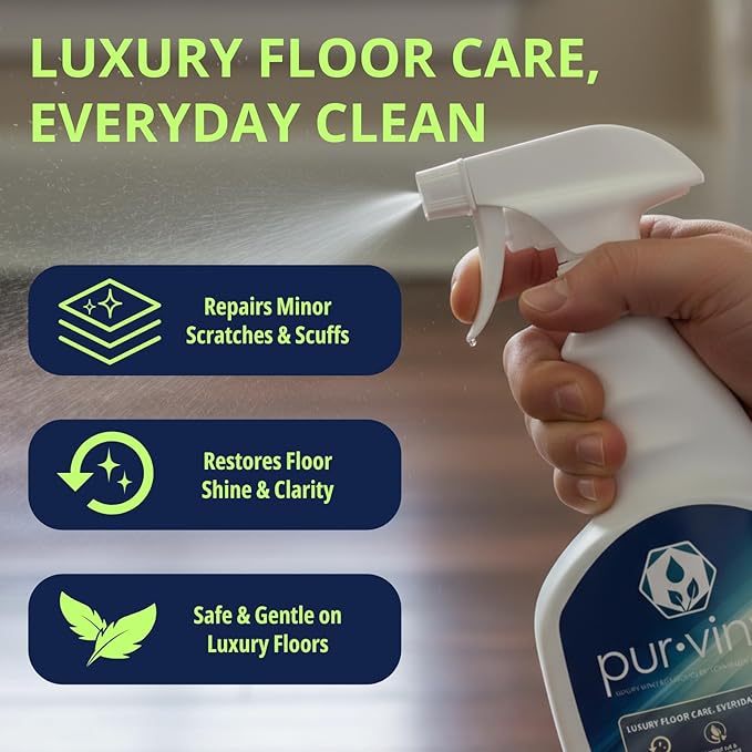 EvaClean PurVinyl Floor Cleaner - Ready to Use, 2-Pack Spray Bottles 32 FL Oz. Each, Enhances LVT & Tile Floors, Neutral pH, No Residue, For Mop or Auto Scrubber, For Hospitals, Hotels & Schools