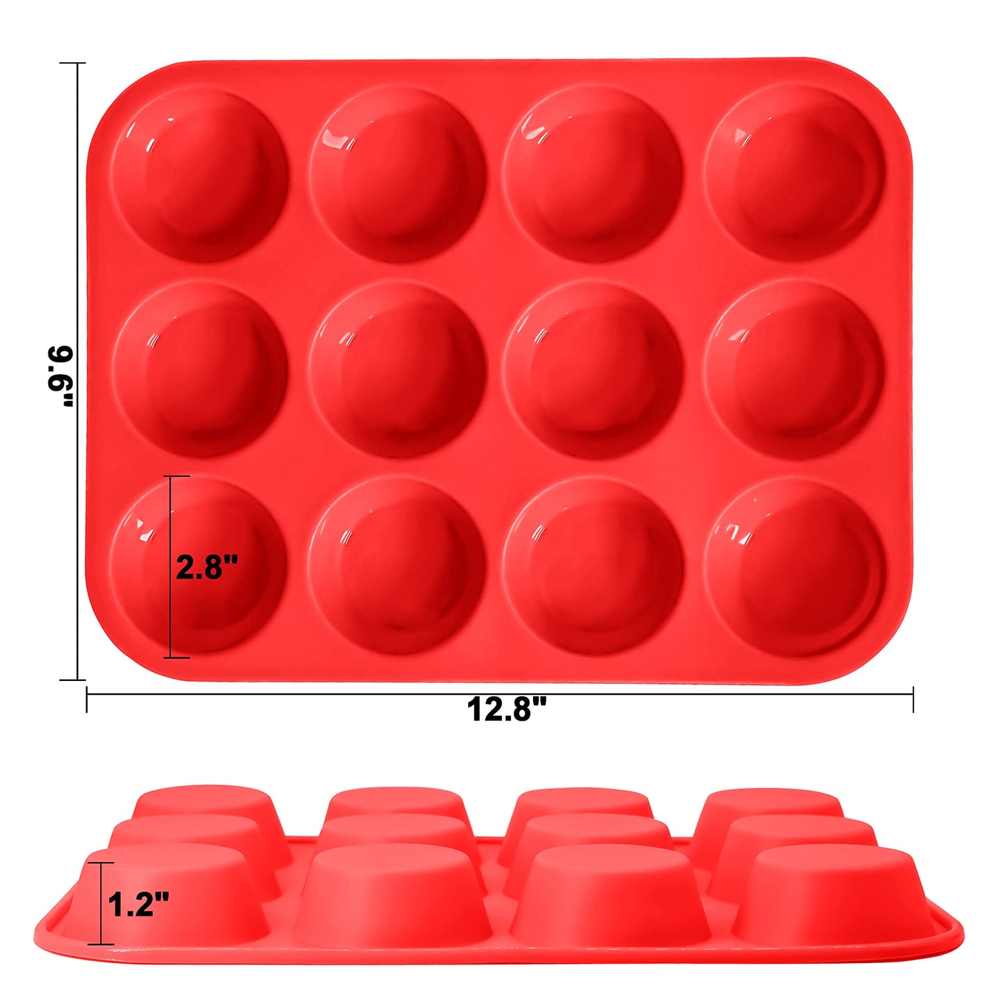 Anaeat Silicone Muffin Pan - Regular 12 Cups Cupcake Tray, Non-Stick Silicone Baking Molds for Making Muffin Cakes, Cupcake, Chocolate, Bread,Tart and Desserts, Just Pop Out