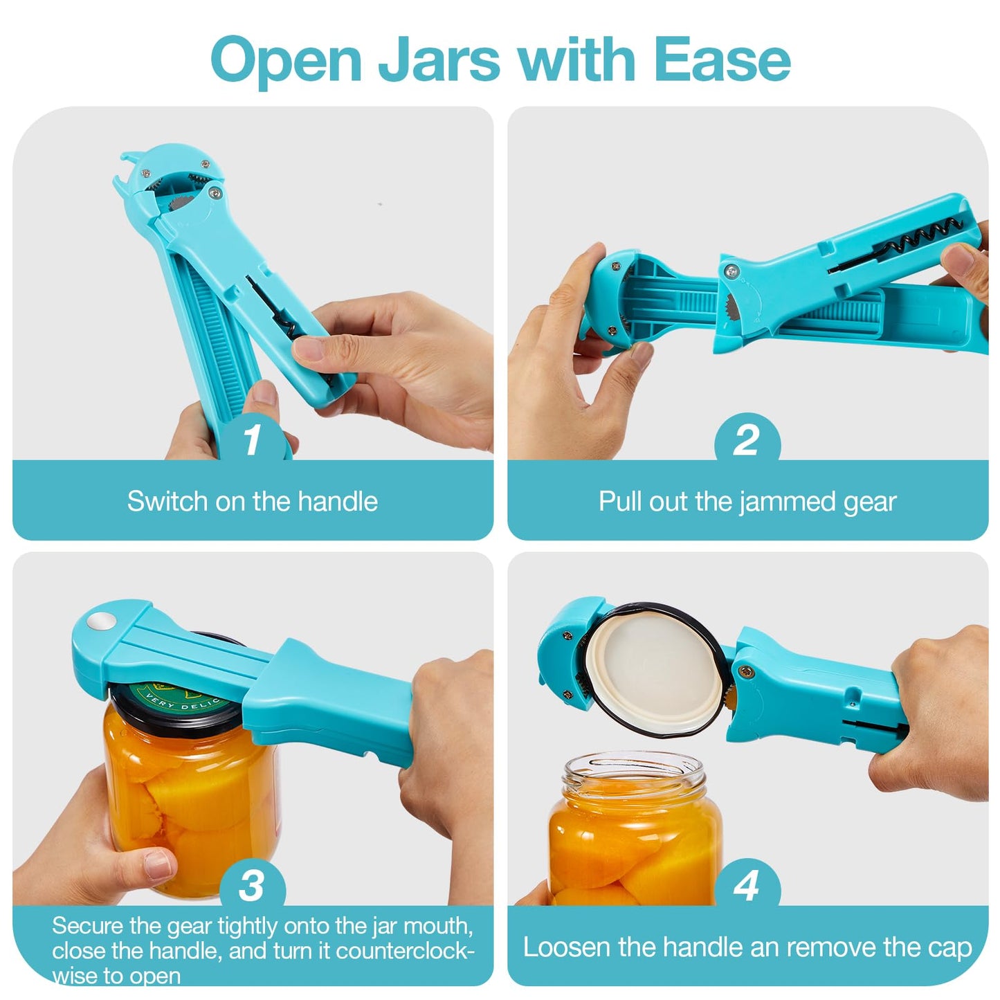UYWLYCL Jar Opener Bottle Opener and Lid Opener for Seniors with Arthritis, Weak Hands, Multi 7 in 1 Retractable Magnetic Can Opener, Original Kitchen Wine Opener Gadgets (Cyan)