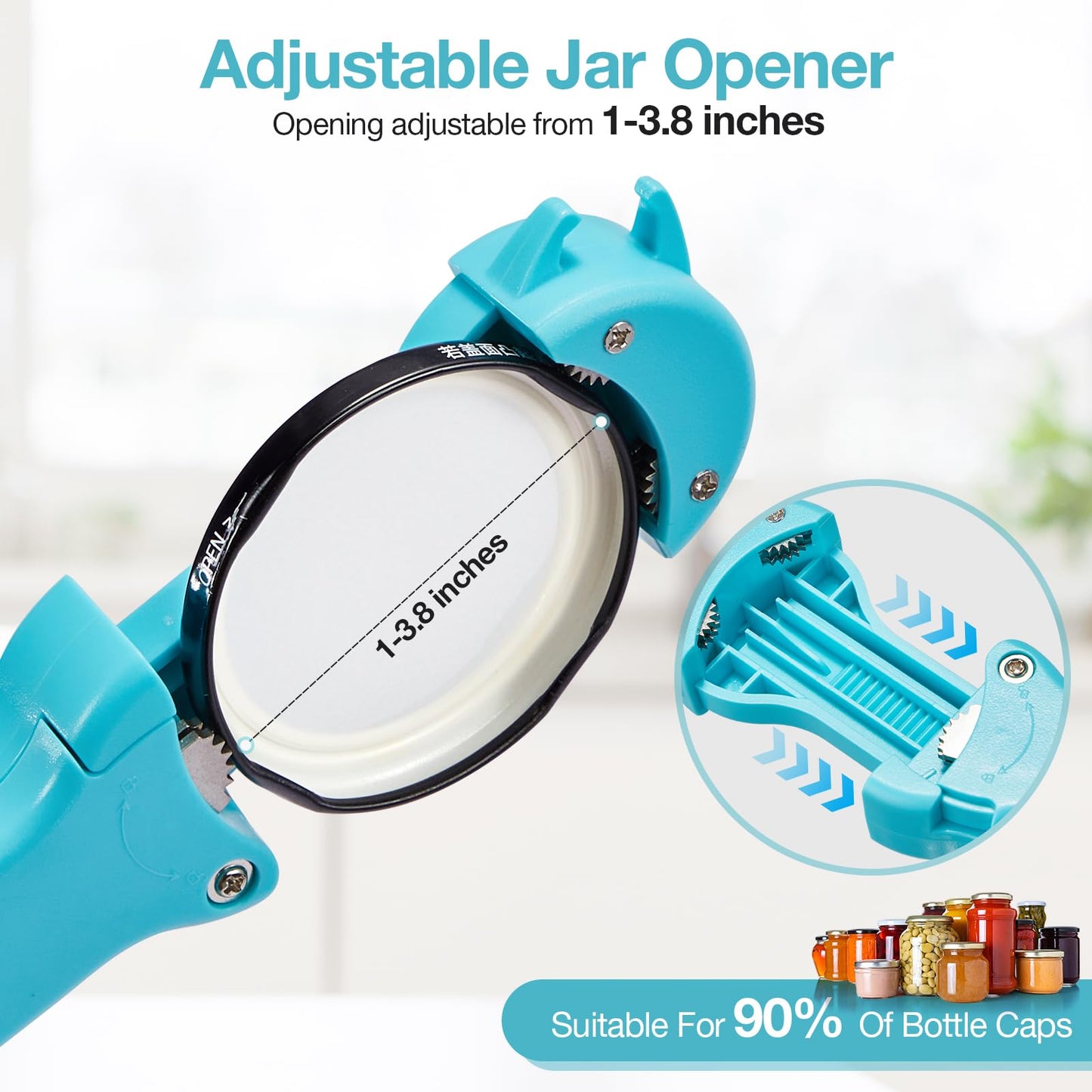 UYWLYCL Jar Opener Bottle Opener and Lid Opener for Seniors with Arthritis, Weak Hands, Multi 7 in 1 Retractable Magnetic Can Opener, Original Kitchen Wine Opener Gadgets (Cyan)