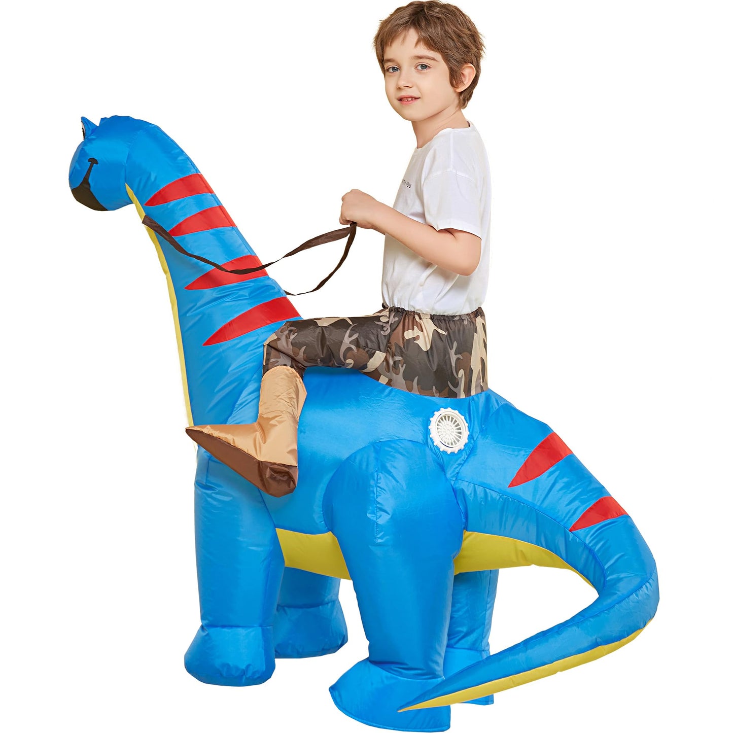One Casa Inflatable Dinosaur Costume Riding Diplodocus T Rex Air Blow up Funny Party Halloween Costumes for Kids (2-4Yrs)