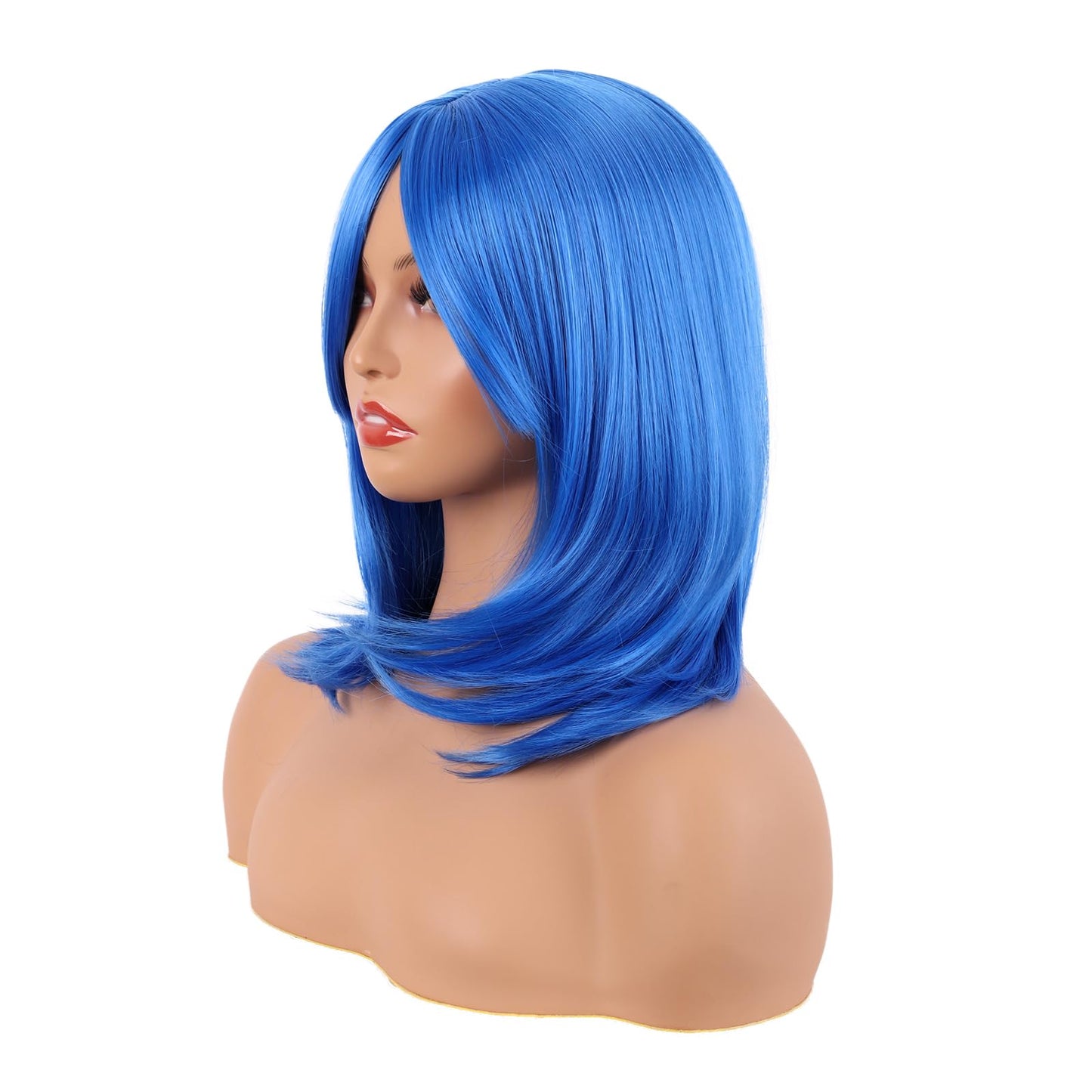 MapofBeauty 18 Inch/45 cm Layered Bangs Straight Synthetic Fiber Shoulder Length Hair Daily Use Wig (Bright Blue)