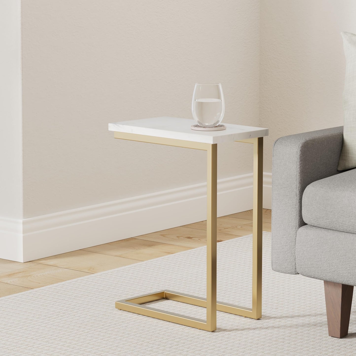 SIMPLIHOME Skyler Metal Table - 18" Wide x 24" High Solid Iron C-Side Table with Genuine White Marble Top in Gold, Contemporary Accent End Table for Living Room or Home Office with Slide-Under Design
