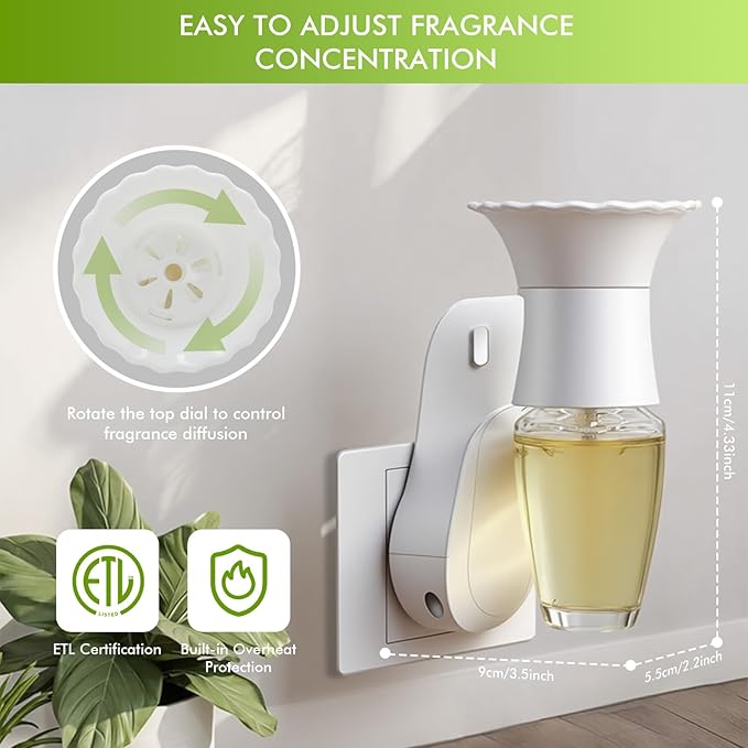 Wall Fragrance Plug in Air Freshener- Plug in Diffuser with Night Light Compatible with Bath and Body Works Wallflowers Refill, ETL Certified Rotatable plug, Scent Control Plug for Home Office (2PCS)