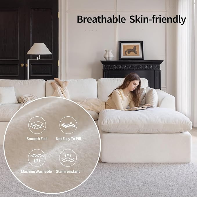 88''Cloud Sectional Couch, Modern L-Shape Sofa, Oversized Convertible 2 Seater Modular Couches for Living Room, Warm White
