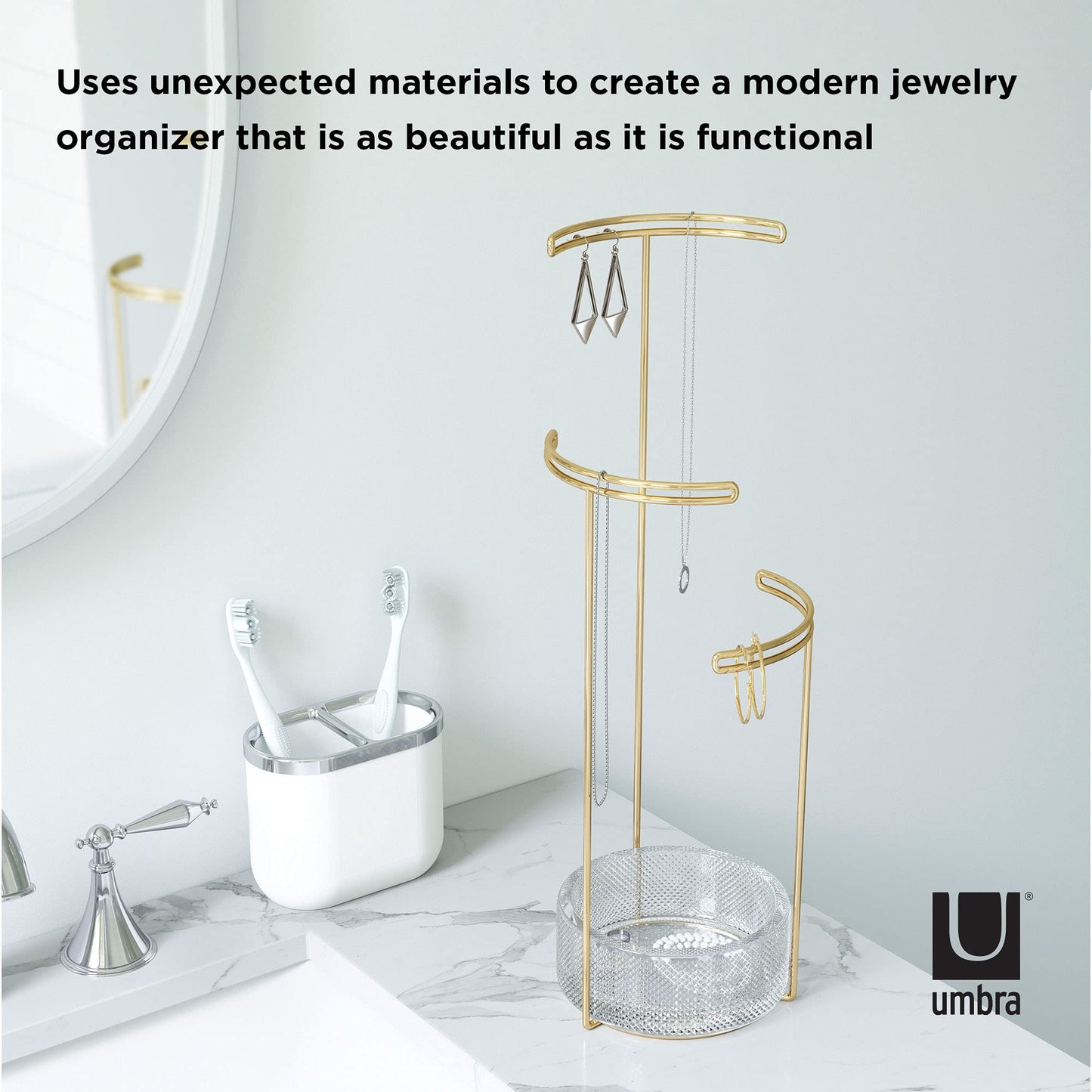 Umbra Tesora Jewelry Organizer and Jewelry Stand with Glass Base